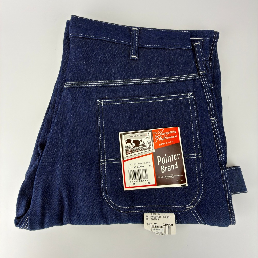 Vintage Pointer Brand Indigo Blue Denim Carpenter Work Pants Mens 36x29 USA NOS